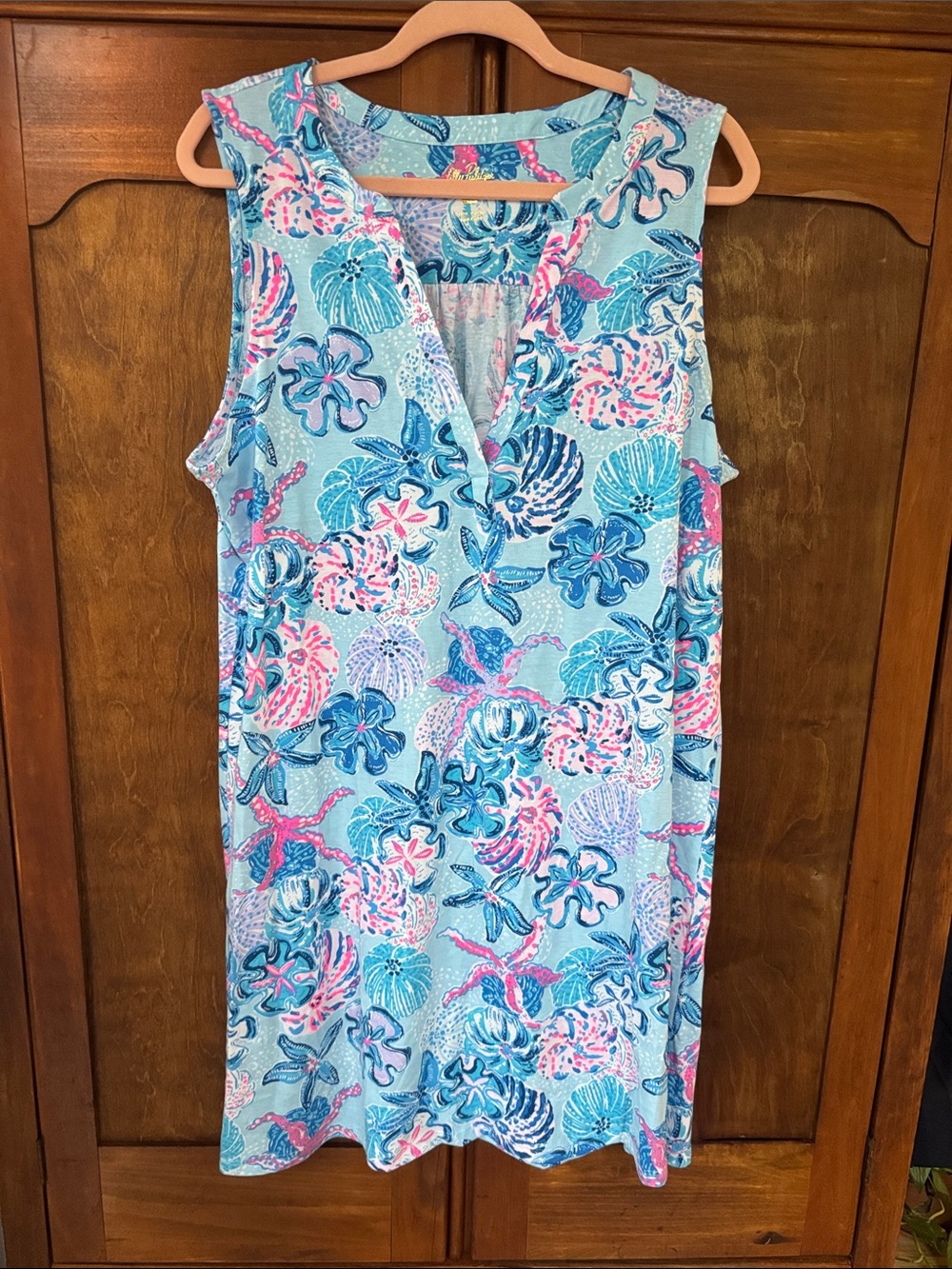 Lilly Pulitzer Blue Pink Coral Shell-Print Sleeveless Mini Dress